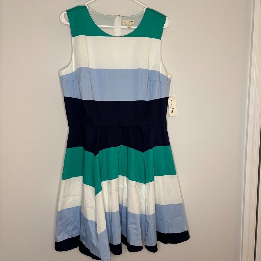 MAISON JULES NEW 12 Billiard Combo Sleeveless Lined Dress $69 Retail Navy White
